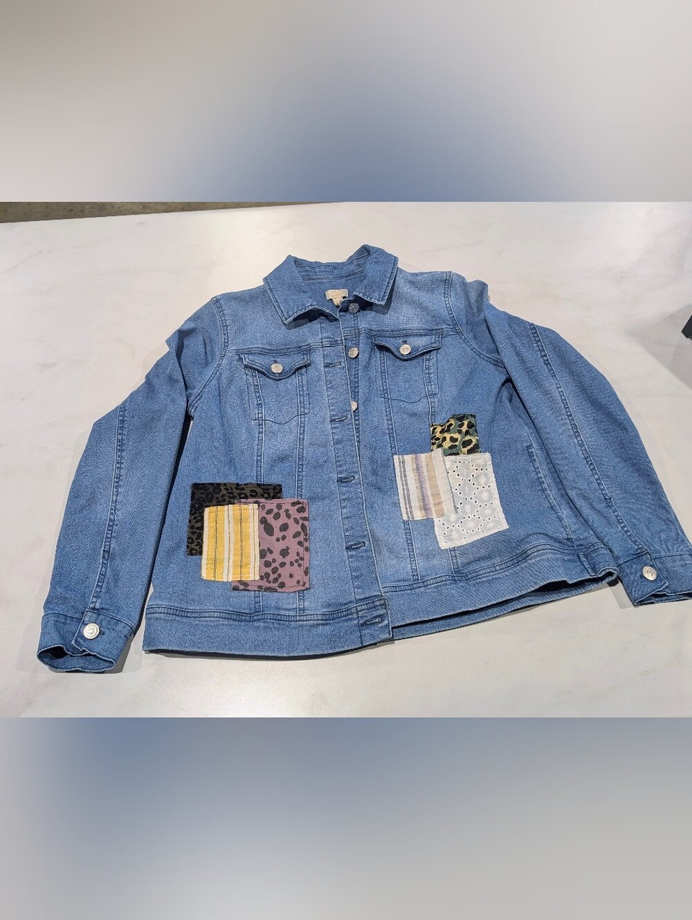 LOGO Light Blue Denim Jacket with Mixed Patchwork